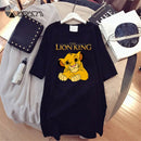Summer T-Shirt Dress Women Cartoon Print Robe Femme Simba The Lion King Casual Short Sleeve White Tee Dresses Vestidos