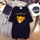 Summer T-Shirt Dress Women Cartoon Print Robe Femme Simba The Lion King Casual Short Sleeve White Tee Dresses Vestidos