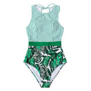 CUPSHE Black Striped And Green Leaf One-piece Swimsuit Women Sexy Cutout Monokini Bathing Suits 2021 New Girl Beach Swimwear