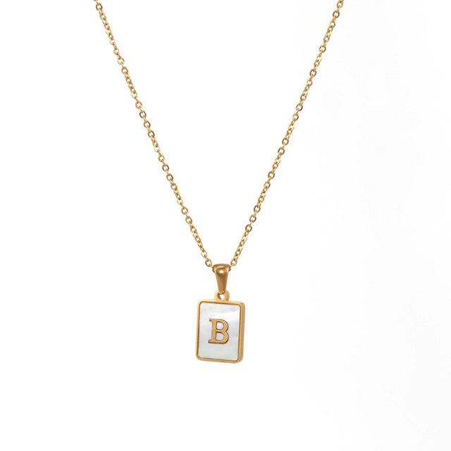 2021 Trend 18K Golden Chain Necklaces Male Square Natural Shell Initial Letters Pendant Stainless Steel Jewelry for Women Gifts