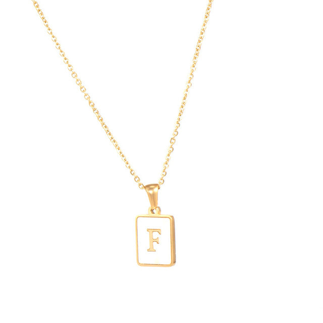2021 Trend 18K Golden Chain Necklaces Male Square Natural Shell Initial Letters Pendant Stainless Steel Jewelry for Women Gifts