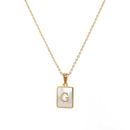 2021 Trend 18K Golden Chain Necklaces Male Square Natural Shell Initial Letters Pendant Stainless Steel Jewelry for Women Gifts