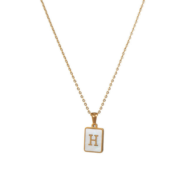 2021 Trend 18K Golden Chain Necklaces Male Square Natural Shell Initial Letters Pendant Stainless Steel Jewelry for Women Gifts