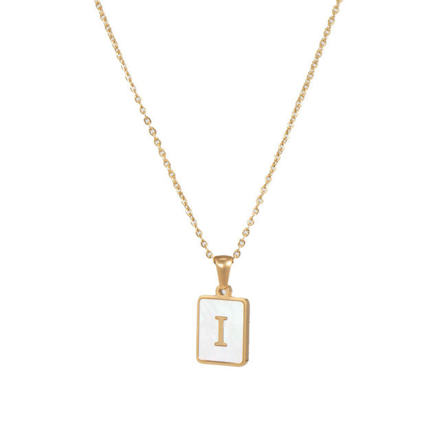2021 Trend 18K Golden Chain Necklaces Male Square Natural Shell Initial Letters Pendant Stainless Steel Jewelry for Women Gifts