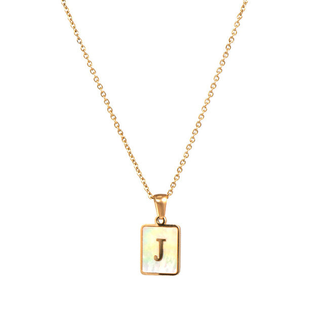 2021 Trend 18K Golden Chain Necklaces Male Square Natural Shell Initial Letters Pendant Stainless Steel Jewelry for Women Gifts