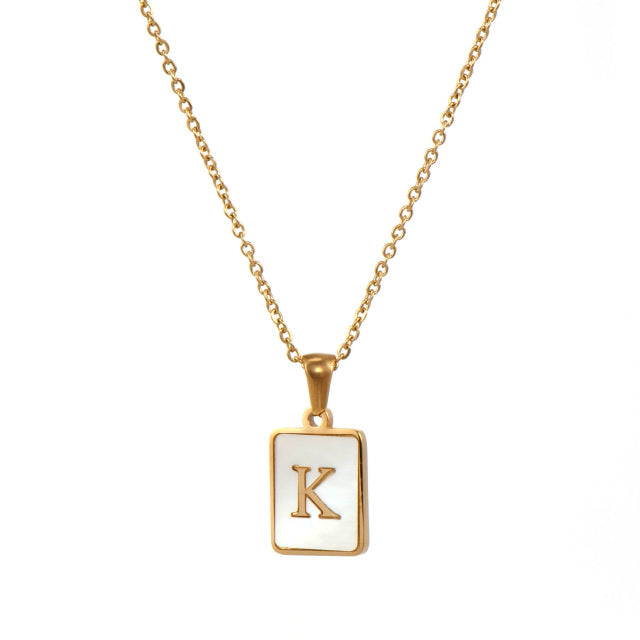 2021 Trend 18K Golden Chain Necklaces Male Square Natural Shell Initial Letters Pendant Stainless Steel Jewelry for Women Gifts