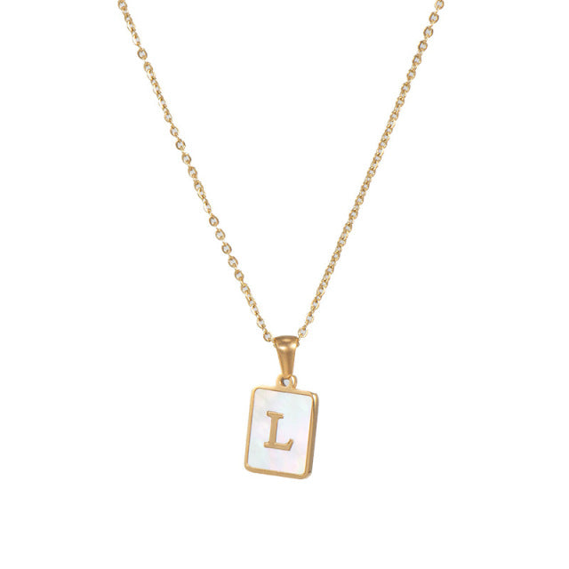 2021 Trend 18K Golden Chain Necklaces Male Square Natural Shell Initial Letters Pendant Stainless Steel Jewelry for Women Gifts
