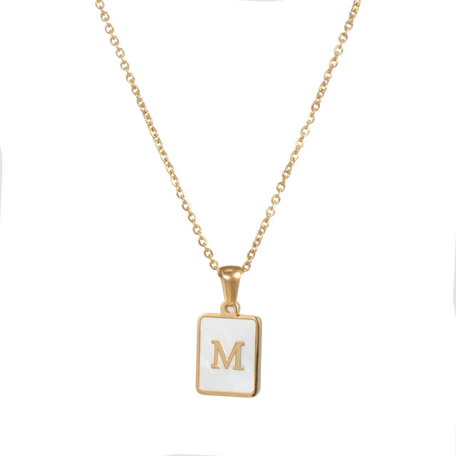 2021 Trend 18K Golden Chain Necklaces Male Square Natural Shell Initial Letters Pendant Stainless Steel Jewelry for Women Gifts