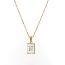 2021 Trend 18K Golden Chain Necklaces Male Square Natural Shell Initial Letters Pendant Stainless Steel Jewelry for Women Gifts