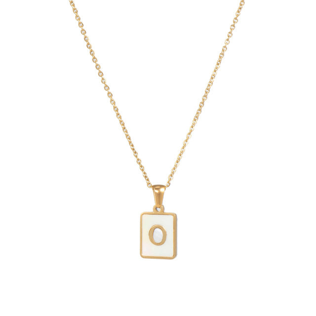 2021 Trend 18K Golden Chain Necklaces Male Square Natural Shell Initial Letters Pendant Stainless Steel Jewelry for Women Gifts