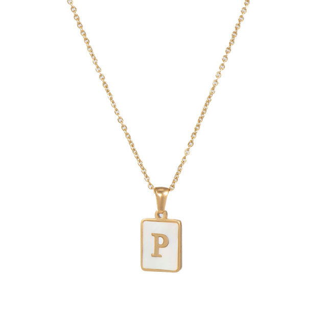 2021 Trend 18K Golden Chain Necklaces Male Square Natural Shell Initial Letters Pendant Stainless Steel Jewelry for Women Gifts
