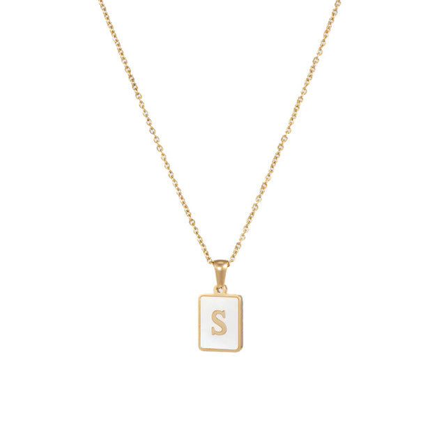 2021 Trend 18K Golden Chain Necklaces Male Square Natural Shell Initial Letters Pendant Stainless Steel Jewelry for Women Gifts