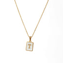 2021 Trend 18K Golden Chain Necklaces Male Square Natural Shell Initial Letters Pendant Stainless Steel Jewelry for Women Gifts
