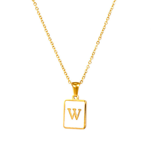 2021 Trend 18K Golden Chain Necklaces Male Square Natural Shell Initial Letters Pendant Stainless Steel Jewelry for Women Gifts