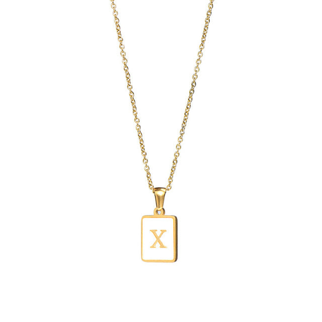 2021 Trend 18K Golden Chain Necklaces Male Square Natural Shell Initial Letters Pendant Stainless Steel Jewelry for Women Gifts