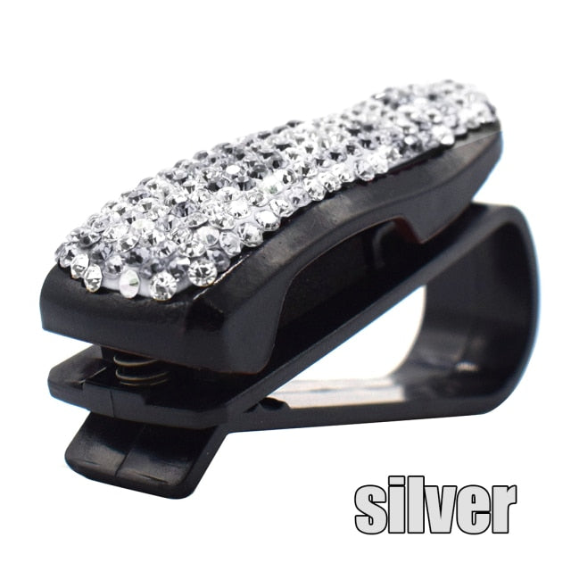 Car Accessories Diamond Woman Glasses Case Sun Visor Glasses Glasses Holder Ticket Document Pink Auto Clip Handmade Products