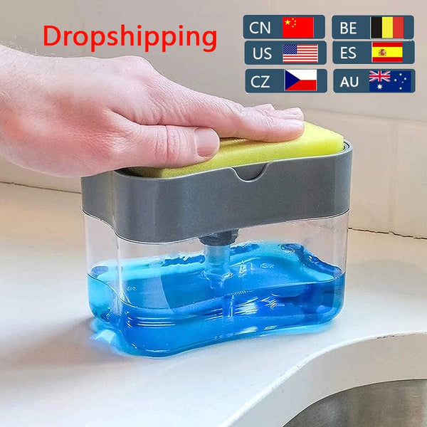 Soap Dispenser Pump with Sponge Manual Press Cleaning Liquid  Container Manual Press Soap Organizer Kitchen Tool