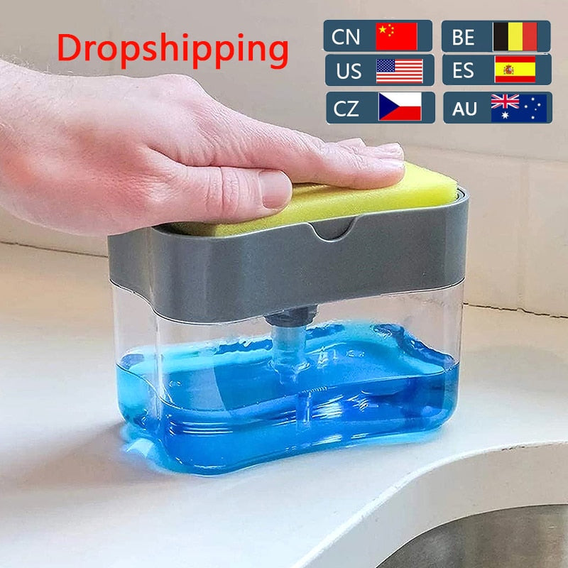 Soap Dispenser Pump with Sponge Manual Press Cleaning Liquid  Container Manual Press Soap Organizer Kitchen Tool