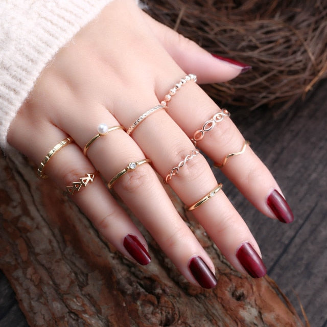 Bohemian Geometric Rings Sets Crystal Star Moon Flower Butterfly Constellation Knuckle Finger Ring Set For Women Fashion Jewelry