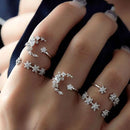 Bohemian Geometric Rings Sets Crystal Star Moon Flower Butterfly Constellation Knuckle Finger Ring Set For Women Fashion Jewelry