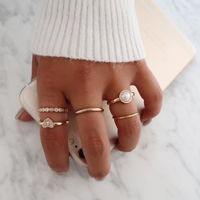Bohemian Geometric Rings Sets Crystal Star Moon Flower Butterfly Constellation Knuckle Finger Ring Set For Women Fashion Jewelry