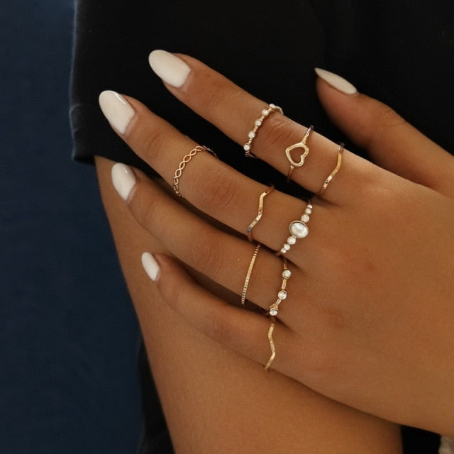 Bohemian Geometric Rings Sets Crystal Star Moon Flower Butterfly Constellation Knuckle Finger Ring Set For Women Fashion Jewelry