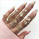 Bohemian Geometric Rings Sets Crystal Star Moon Flower Butterfly Constellation Knuckle Finger Ring Set For Women Fashion Jewelry