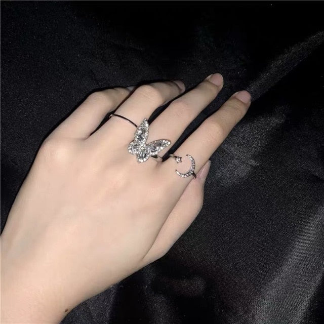 Bohemian Geometric Rings Sets Crystal Star Moon Flower Butterfly Constellation Knuckle Finger Ring Set For Women Fashion Jewelry