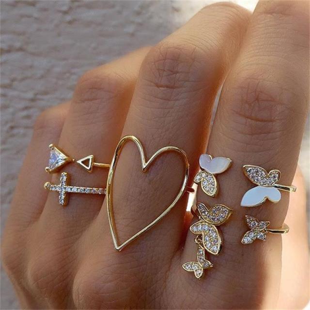 Bohemian Geometric Rings Sets Crystal Star Moon Flower Butterfly Constellation Knuckle Finger Ring Set For Women Fashion Jewelry