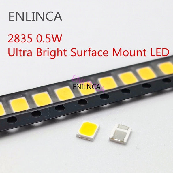 100pcs SMD LED 2835 White Chip 0.5 W 3V 6V 9V 18V 50-55LM Ultra Bright Surface Mount LED Light Emitting Diode Lamp