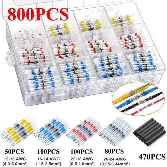 500/50Pcs Heat Shrink Butt Crimp Terminals Waterproof Solder Seal Electrical Connectors Wire Cable Splice Kit Automotive Marine