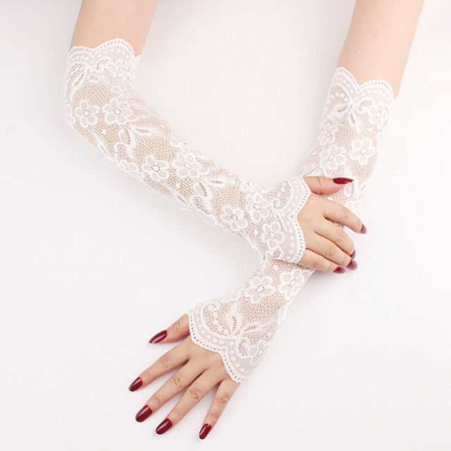 Elegant Women Ultra-Thin Long Summer Driving Cycling Sexy Black Sunscreen Gloves Female Anti-UV Elasticity Lace Mesh Gloves H98