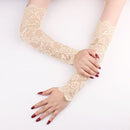 Elegant Women Ultra-Thin Long Summer Driving Cycling Sexy Black Sunscreen Gloves Female Anti-UV Elasticity Lace Mesh Gloves H98