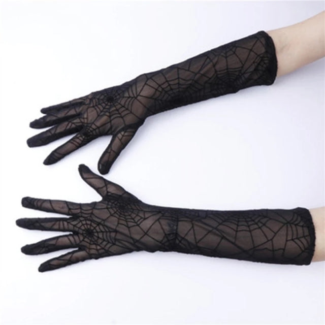 Elegant Women Ultra-Thin Long Summer Driving Cycling Sexy Black Sunscreen Gloves Female Anti-UV Elasticity Lace Mesh Gloves H98