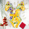 2021 New Sexy Ruffle Print Floral One Piece Swimsuit Off The Shoulder Swimwear Women Solid Deep-V Beachwear Bathing Suit Monkini