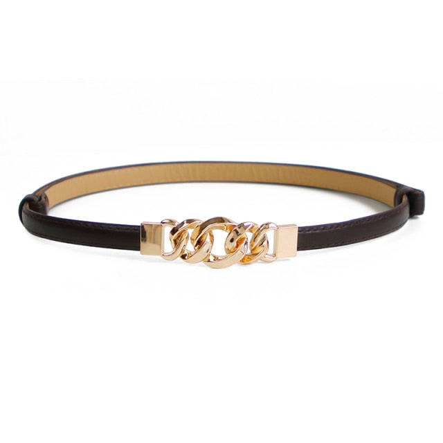 Adjustable PU Leather Ladies Dress Belts Skinny Thin Women Waist Belts Strap Gold Color Buckle Female Belts pasek damski
