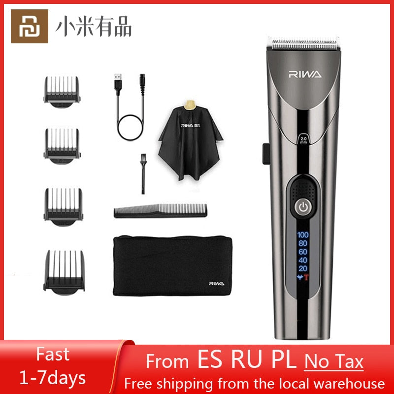 Youpin Riwa Mens Electric Hair Clipper Professional Re 6305 Gray Rechargeable Barber Hair Trimmer IPX7 Waterproof With LED New