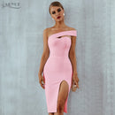 Adyce White Blue Bodycon Bandage Dress Women 2021 Summer Sexy Elegant Black One Shoulder Strapless Celebrity Runway Party Dress