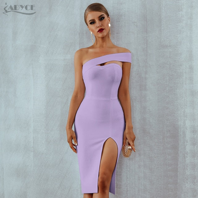 Adyce White Blue Bodycon Bandage Dress Women 2021 Summer Sexy Elegant Black One Shoulder Strapless Celebrity Runway Party Dress