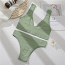 FINETOO Seamless Women Seamless Bra Lingerie Set Sexy Cropped Top Push Up Short Top+Thong Fitness Brassiere Suits Underwear Sets