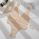 FINETOO Seamless Women Seamless Bra Lingerie Set Sexy Cropped Top Push Up Short Top+Thong Fitness Brassiere Suits Underwear Sets