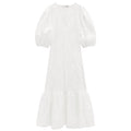 Women Vintage White Embroidery Hollow Out Summer Dress Short Sleeve Loose V NecK Party Midi Dresses Vestidos Mujer Robe Femme