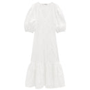 Women Vintage White Embroidery Hollow Out Summer Dress Short Sleeve Loose V NecK Party Midi Dresses Vestidos Mujer Robe Femme