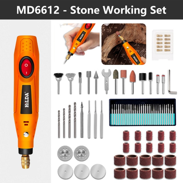 HILDA Mini Drill Rotary tool 12V Engraving Pen With Grinding Accessories Set Multifunction Mini Engraving Pen For Dremel tools