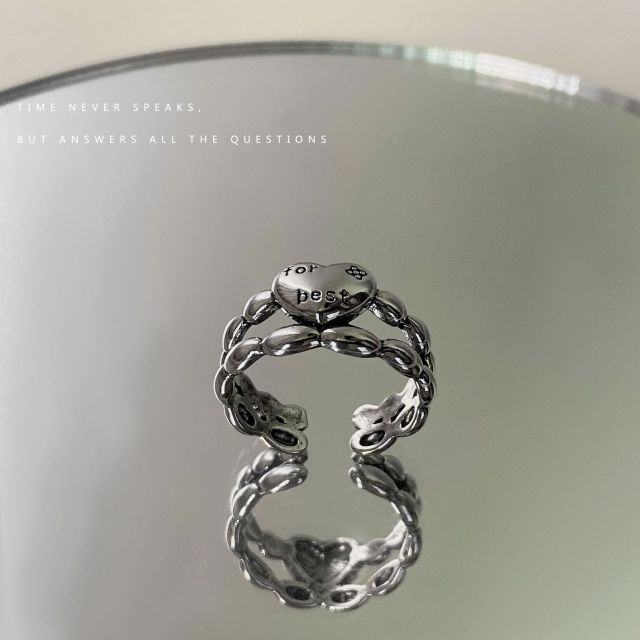 QiLuxy New Silver Color Hollowed-out Heart Shape Open Ring Design Cute Fashion Love Jewelry for Women Girl Gifts Adjustable