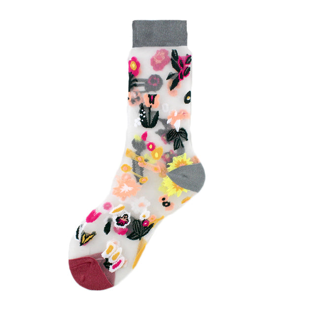 Novelty Harajuku New Product Crystal Silk Tide Socks Funny Sunflowers Vines Flowers Happy Women Socks Casual High Quality Sox