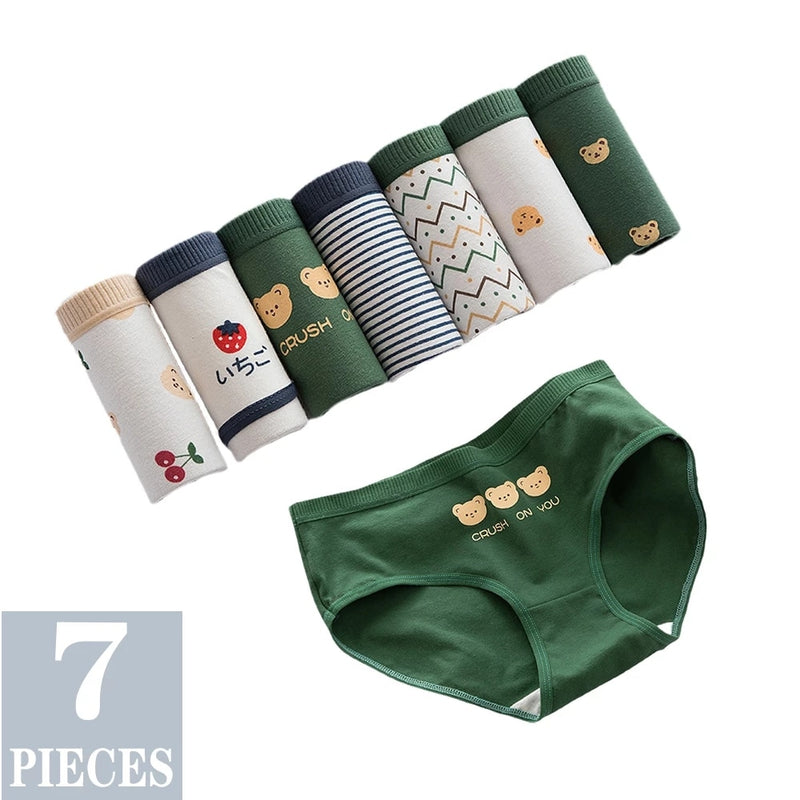 7Pcs Underwear Women Plus Size Panties Girls Briefs Sexy Lingeries Cueca Intimates Calcinhas Cotton Shorts Underpants Cute Panty