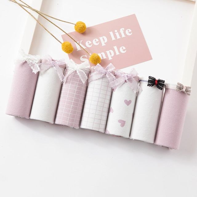 7Pcs Underwear Women Plus Size Panties Girls Briefs Sexy Lingeries Cueca Intimates Calcinhas Cotton Shorts Underpants Cute Panty