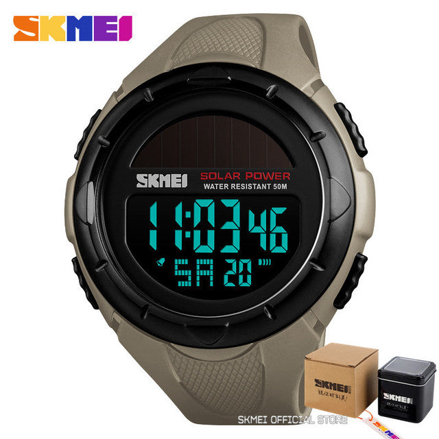 SKMEI Men Luminous Watches Sport Digital Mens Wristwatches Solar For Power Enviormentally Alarm Male Clock reloj hombre 1405