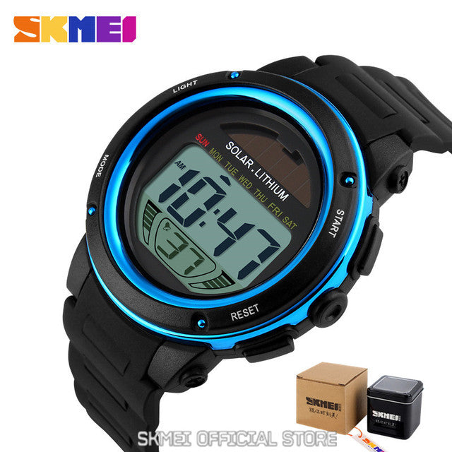 SKMEI Outdoor Sport Watch Men Solar PU Strap Wristwatches Mens Chronograph Alarm 5Bar Waterproof Digital Watch reloj hombre 1096